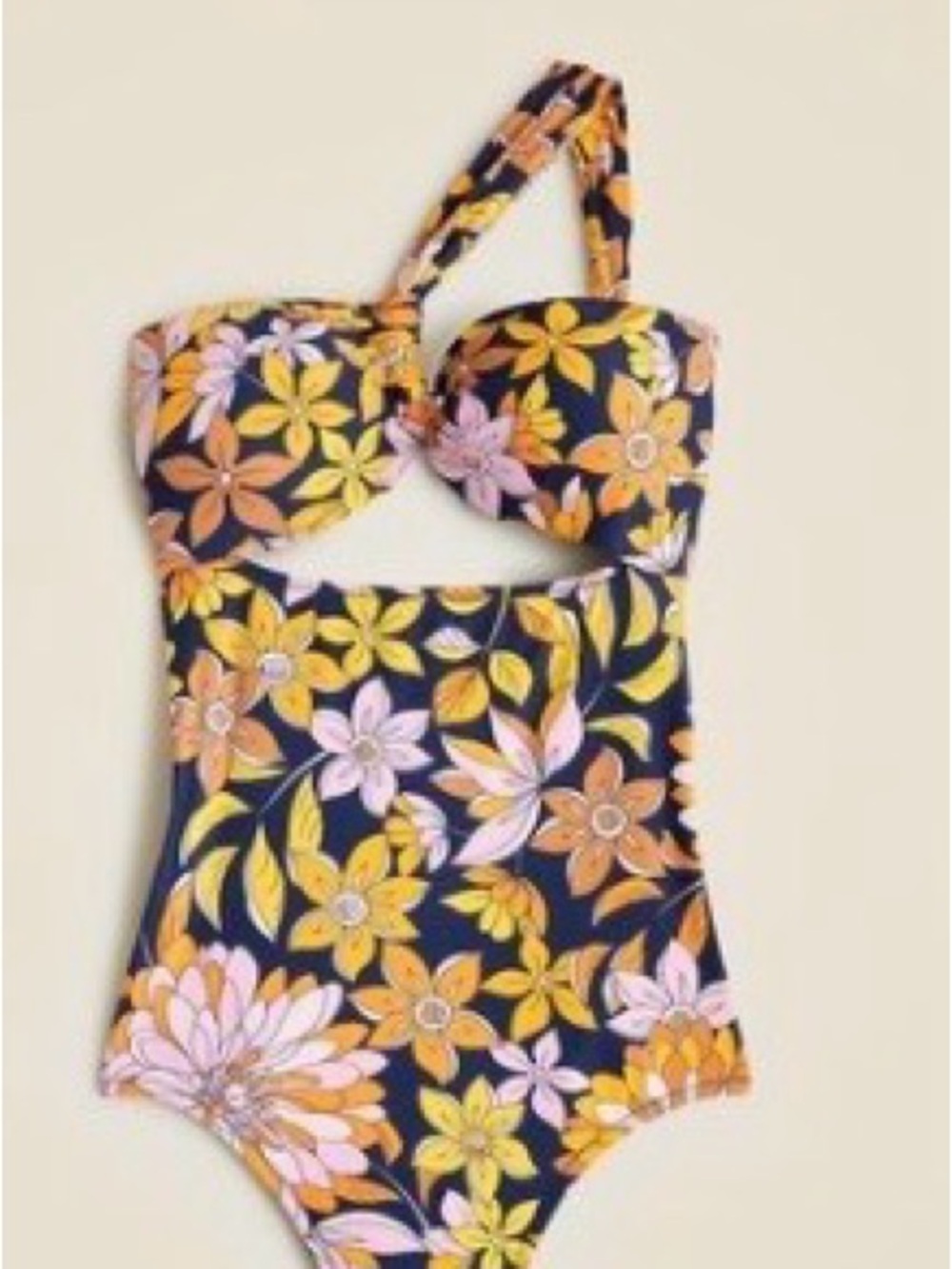 J. Crew Navy Floral One-Piece Swimsuit with Yellow & Pink Flowers